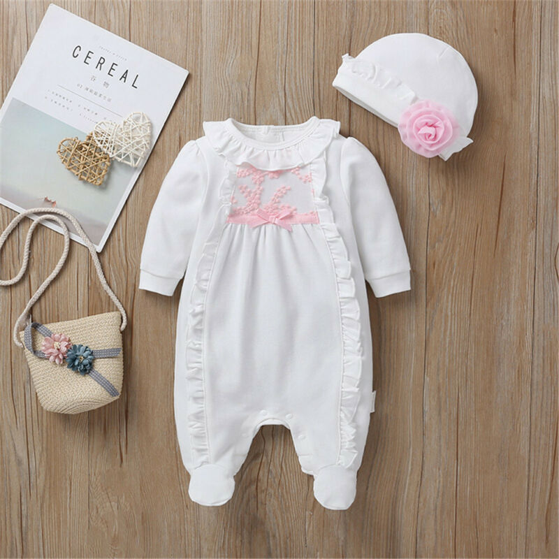

New Autumn Winter Baby Long Sleeve Jumpsuit Girl One Piece Romper+Hat Cotton Toddler Clothing Infant Rompers Kids Jumpsuits, Pink
