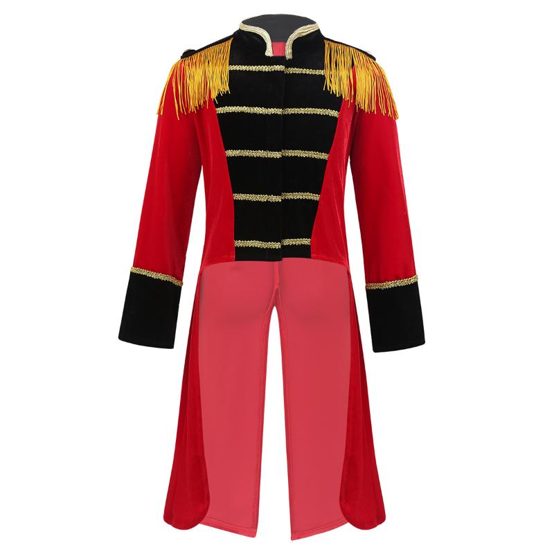 

Jackets Child Kids Boys Circus Ringmaster Costume Halloween Performance Cosplay Party Dress Up Long Sleeves Stand Collar Tailcoat Jacket, Red