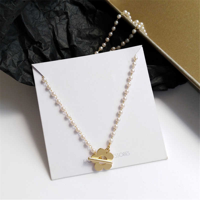 

SJLO-11 Fashion Flower Pearls Pendant Cute Romantic Gothic Chain Clavicle Necklace For Women Jewelry