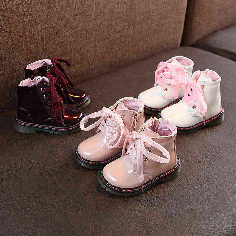 

Autumn Winter Kids Shoes for Girl Snow Boots Pu Leather Little Girl Shoes Solid Color Children Boys Ankle Boots SYJ047 211108, Syj047-white-single