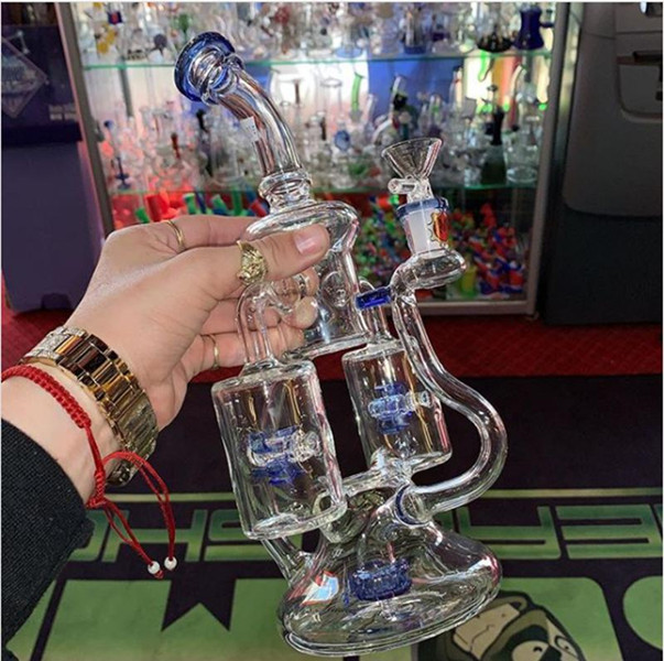 

Double Function Water Pipes waterwheel Perc Hookahs Thick Glass Water Bongs Smoking Pipe Recycler Oil Rigs With 14mm Joint