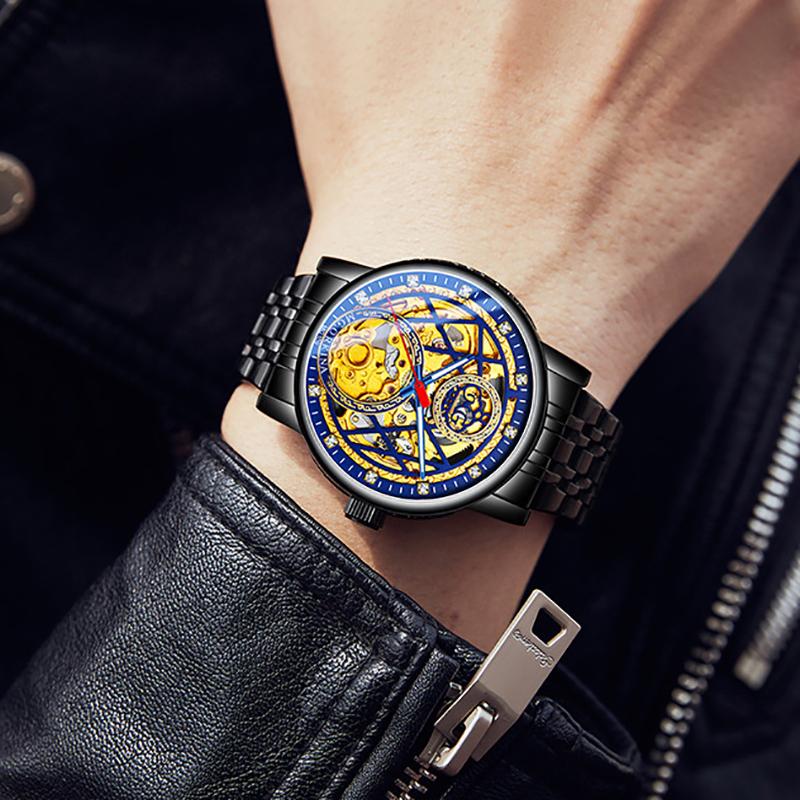 

Wristwatches ORKINA Stainless Steel Strap Automatic Mechanical Man's Wristwatch Fashion Waterproof Full-automatic Hollow-carved Watch Men, No.2