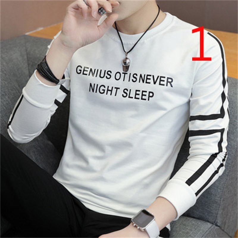 

2021 Men's Mercerized Cotton Long Sleeve T-shirt Autumn Top New Round Neck Solid Color N9fs