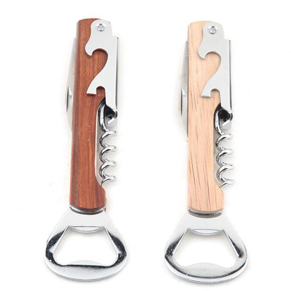 

100pcs Wood Handle Stainless Steel Hand-Held Deluxe Bottle Opener Corkscrew Double Hinge Waiters Wine Bottle Opener