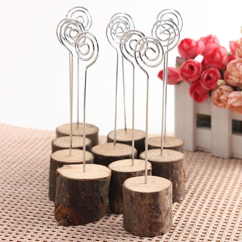 

LanLan 10 Pcs Retro Rustic Real Branch Wedding Menu Seat Clips Photos Clips Wooden Base Clasp Decoration Card Holders-30
