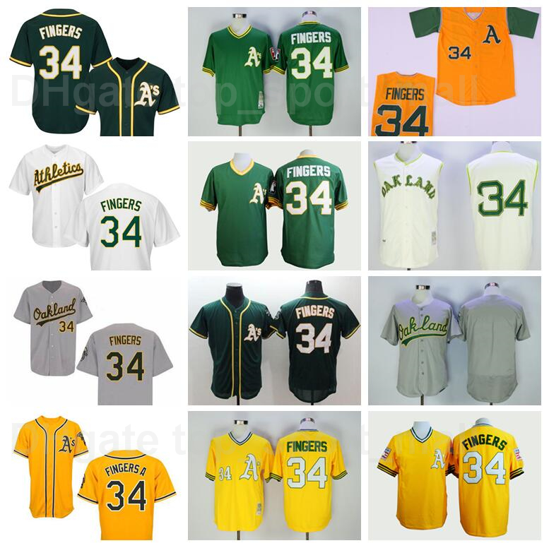 

Retror Baseball Vintage 34 Rollie Fingers Jersey Green White Grey Yellow Team Retire Pullover Flexbase Cool Base Stitched Cooperstown Men, Blue;black