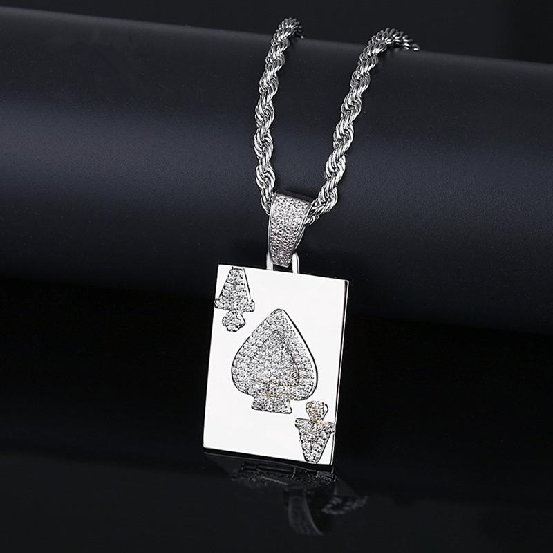 

Pendant Necklaces Iced Out Cubic Zircon Poker Spade Ace Necklace Charm Gold Color Hip Hop Jewelry For Men Women Party Gift Drop