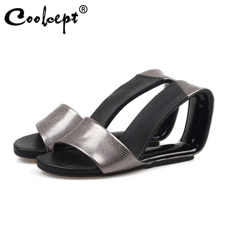 

Coolcept 5 Colors Women High Heel Sandals Genuine Leather Brand Slipper Strange Heel Sandals Sexy Women Footwear Size 34-39, Black