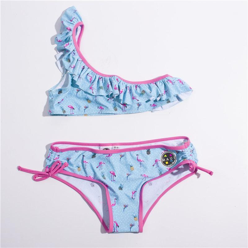 

Women's Swimwear 2021 One Shoulder Bird Print Girls Bikini Set Cute Children Swimsuit Falbala Kids Biquini Baby Bathing Suit 81