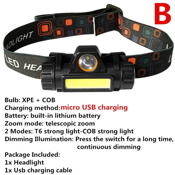 

Portable Mini Powerful LED Headlamp XPE+COB USB Rechargeable Headlight Battery Waterproof Head Lamp Flashlight Cycling lights