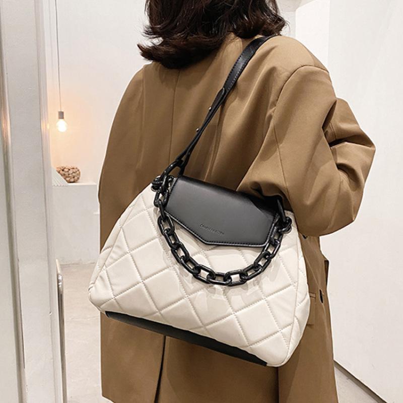 

Bags Women Big Capacity Large White Shoulder Bag Acrylic Portable 2021 Spring Fashion Design Female Panelled Diamond Lattice Bag, Black