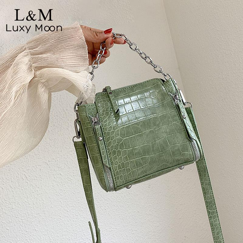 

Women's Shoulder Bags Bucket Leather Handbag Female Alligator Zipper Hand Bags Fashion Girls 2021 Chain Crossbody Bag sac X20H, Black