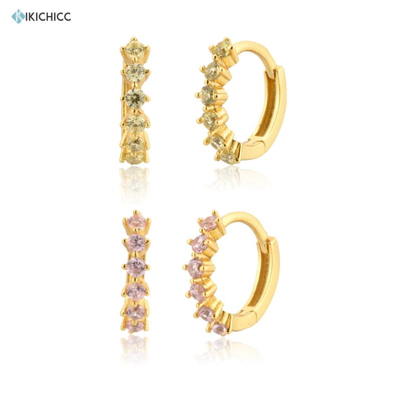 

Hoop & Huggie Kikichicc 925 Sterling Silver Gold Little Green Pink Hoops Huggies Loop Piercing Pendiente Luxury Jewelrt For Women