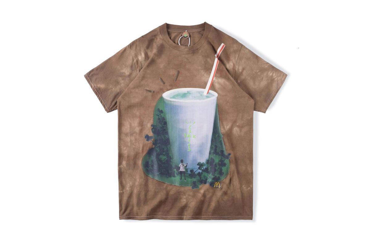 

2021 New Travis Scott Milk Tea Retro Tide Holy Grail Men Women Top Tee Airship Wash Short Sleeve Astroworld T-shirt G087, White1