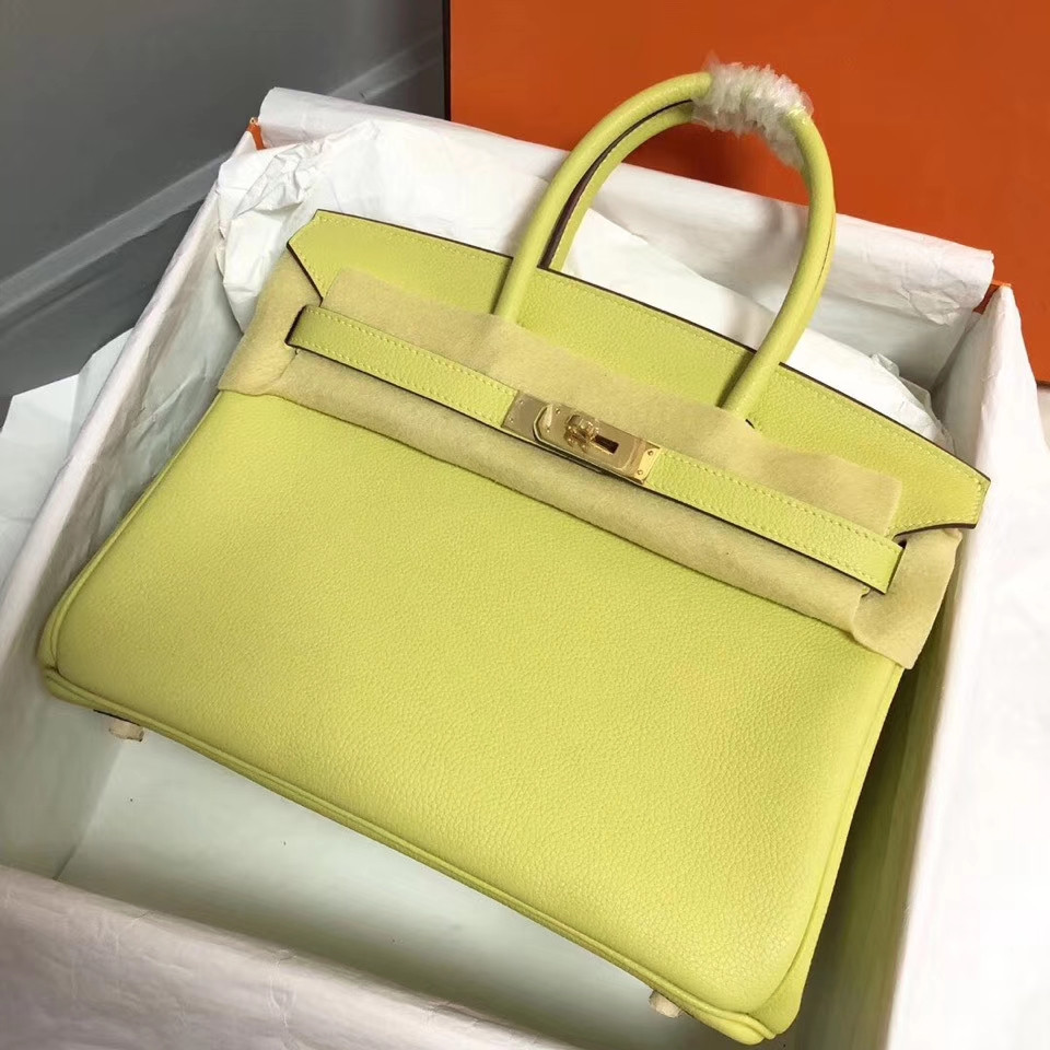

factory wholesale half handmade quality,togo leather orange design handbag30cm,wax stitching, gold and silver hardware,by order only, Light yellow