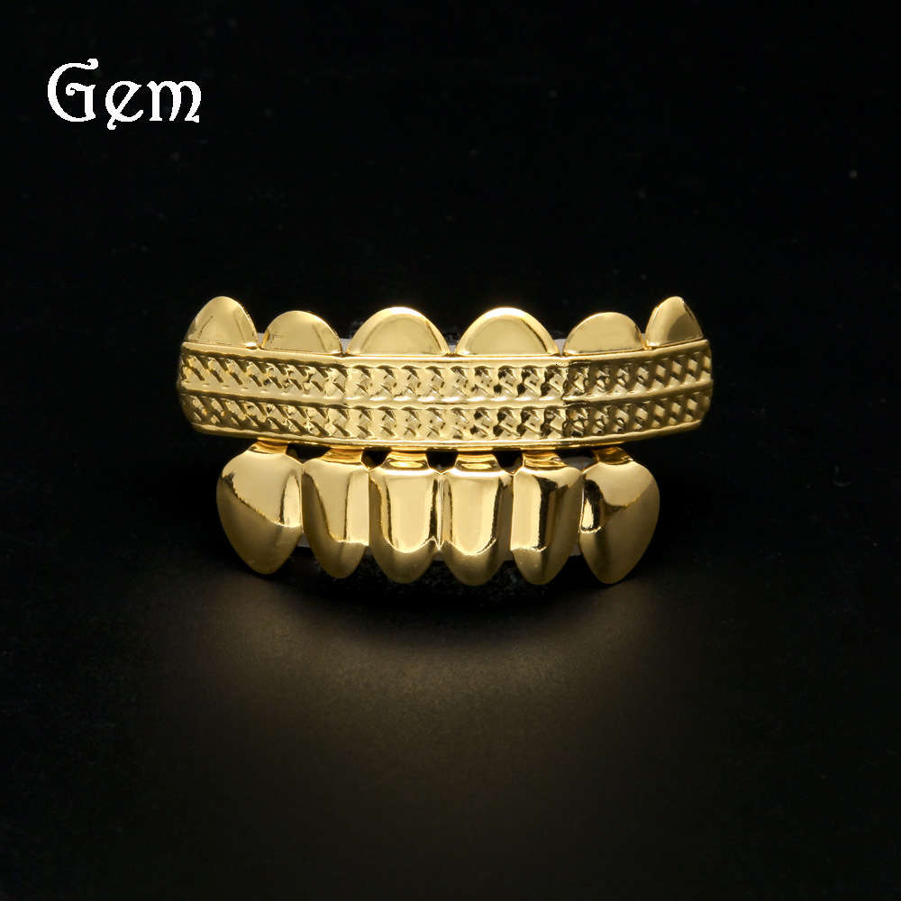 

Hip hop gold-plated braces with two rows of texture and cool concave shape