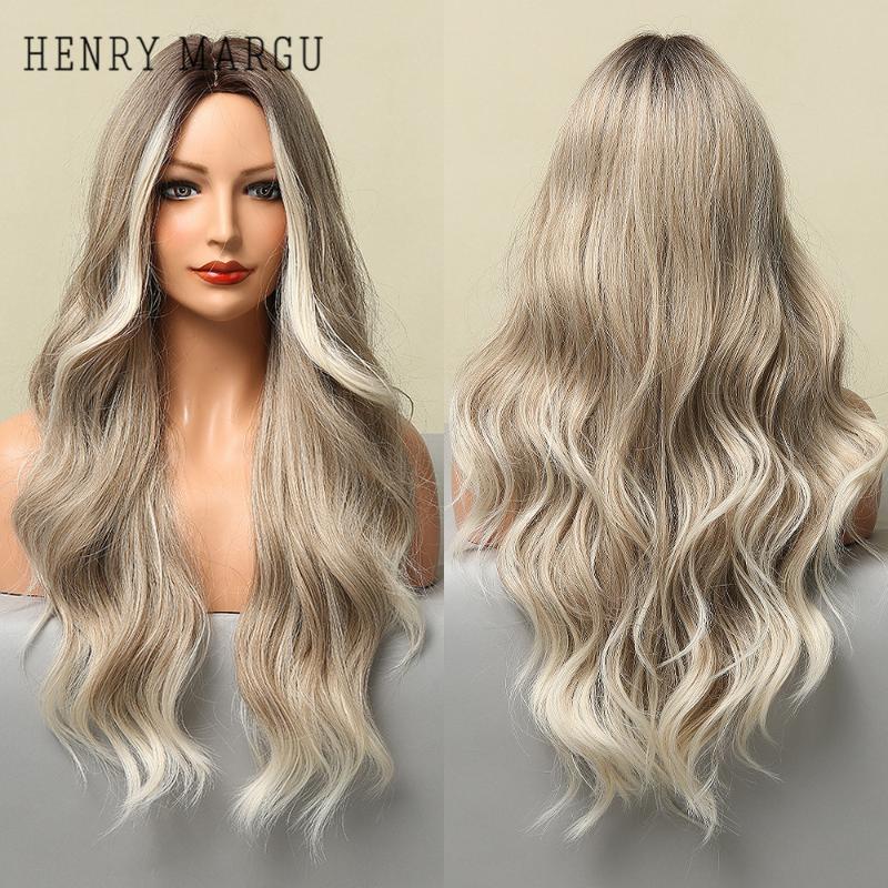 

Synthetic Wigs HENRY MARGU Long Wavy Blonde White Gray Ombre Natural Cosplay For Women Middle Part Wig Heat Resistant, Lc016-1