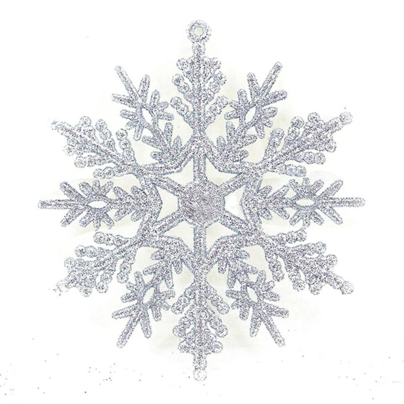 

Christmas Decorations 12pcs 10cm Plastic Silver Powder Glitter Snowflake Xmas Ornaments Pendant Tree Decorative Hanging
