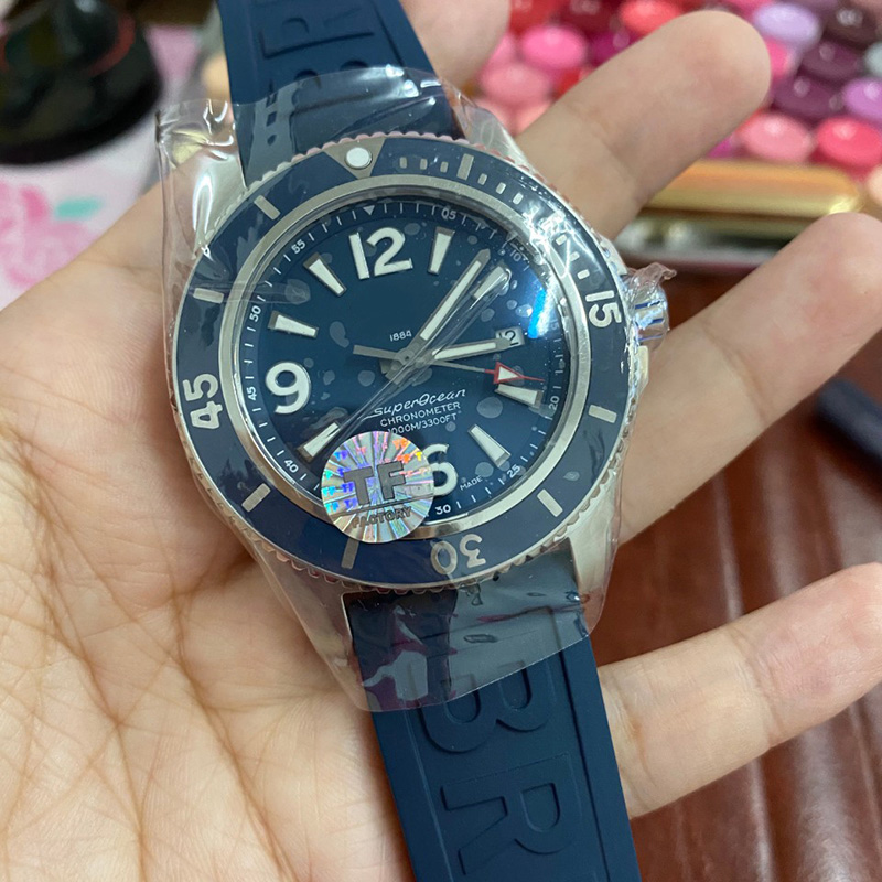 

42mm Watches Waterproof Watch Super Ocean Automatic 2824 Date Luminous Black Blue 300m Sapphire Glass Diver Sports TF Factory 316L Watch DHL, White steel