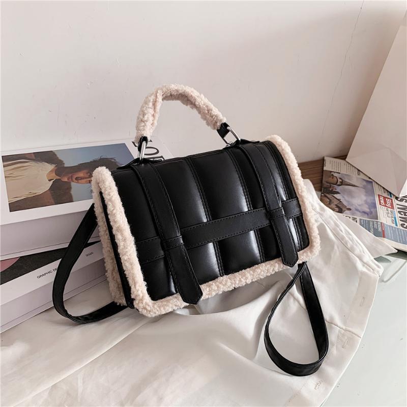 

Winter Totes Handbags 2021 Designer Luxury Ladies Crossbody Shoulder Bag Black Pu Leather Plush Good Quality