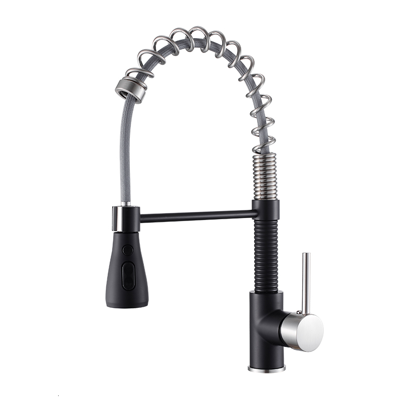 

2021 New Spring Out Brass Black and Nickel Pull Down Sink Faucet Luxury Hot & Cold Kitchen Mixer Tap Mo6k