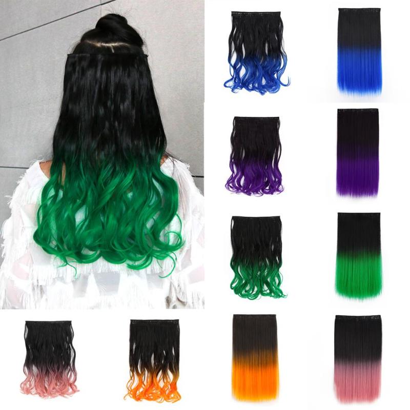 

Synthetic Wigs 18'' Ombre Color 5 Clips In Hair Dark Roots Wavy Hairpieces For Girls Kids Women High Temperature Fiber, Hpfl-006g