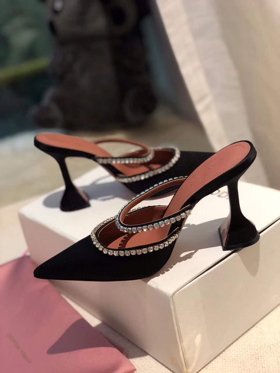 

AMINA MUADDI Sale- Official Quality Amina Gilda 70 Embellished Mules Muaddi Silver Glitter Rainbow Strap Mules Woman Satin Leather S oST, 1 as pic