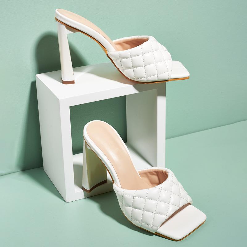 

Slippers High-Heeled Shoes Lady Big Size Womens Outdoor Square Heel Luxury Slides Pantofle Block Designer 2021 Rome Basic Rubber