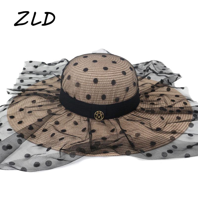 

Wide Brim Hats Fashion Lace Straw Hat Summer Tide Wild Beach Sun Visor Art For Women Lady Sunhat UV Protection Caps