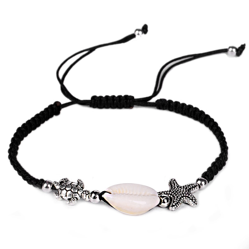

Antique Silver Plated Alloy Starfish Turtle Charm Natural Shell Bracelet Adjustable Size