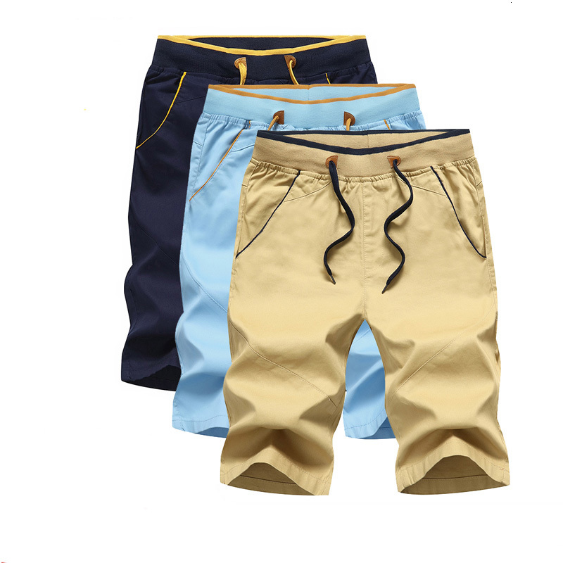 

2021 3pcs/lot New Style Casual Summer Men Cotton Beach Homme Bermuda Solid Board Shorts High Quality Elastic Waist Ltmt, Beige
