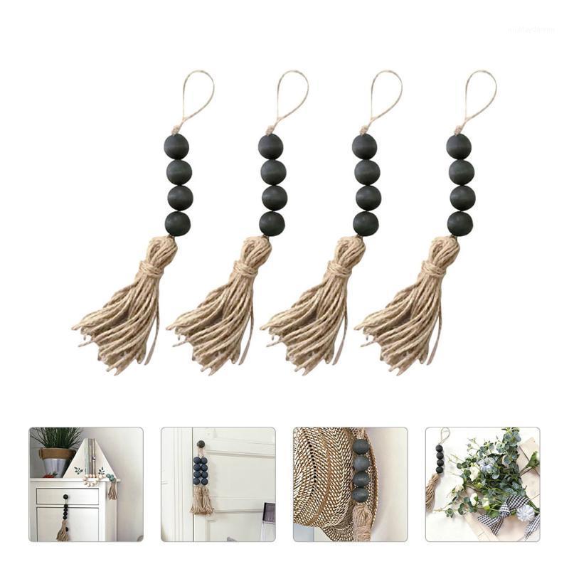 

Christmas Decorations 4 Pcs Wooden Beads Wall Hanging Decor Bead Tassel Rustic Wood