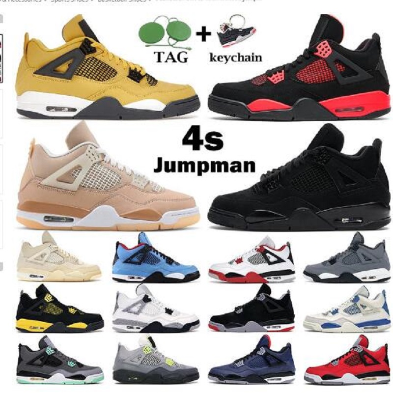 

Basketball Shoes mens women jumpman 4s Shimmer fire red 4 Black Cat Desert Moss University Blue Bred Oreo Cactus Jack Thunder mens trainers sports sneakers, Color 40
