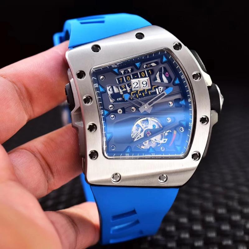 

Wristwatches Classic Men Automatic Mechanical Silver Blue Red Black Rubber Watch Tourbillion Limited Sports All Steel Sapphire Clock Gift