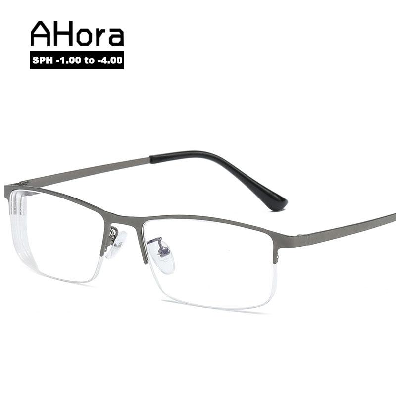 

Fashion Sunglasses Frames Ahora Men Business Finished Myopia Glasses -1.0 1.50 2.0 2.5 3.0 3.5 4.0 Square Half Frame Nearsighted With Diopte