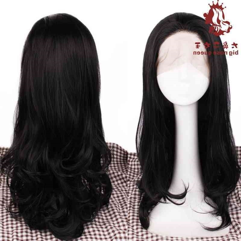 

temperature Front lace high silk chemical fiber wig for women's middle school long curly head cover, 1b black