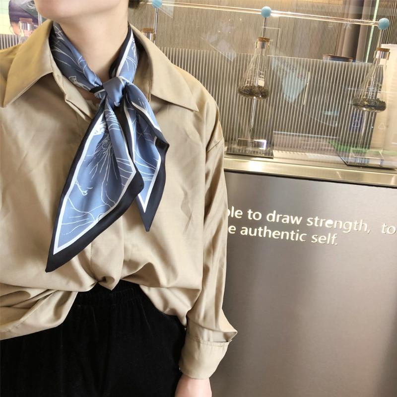 

Scarves Women Silk Scarf Female Foulard Neckerchief Flower Emulation Ribbon