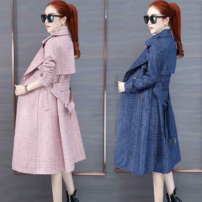 

Women's Trench Coats 2021 Brand Autumn Winter With Belt Vintage Outwear Ladies Slim Long Solid Coat Women Windbreaker Large Size Y481, Pink