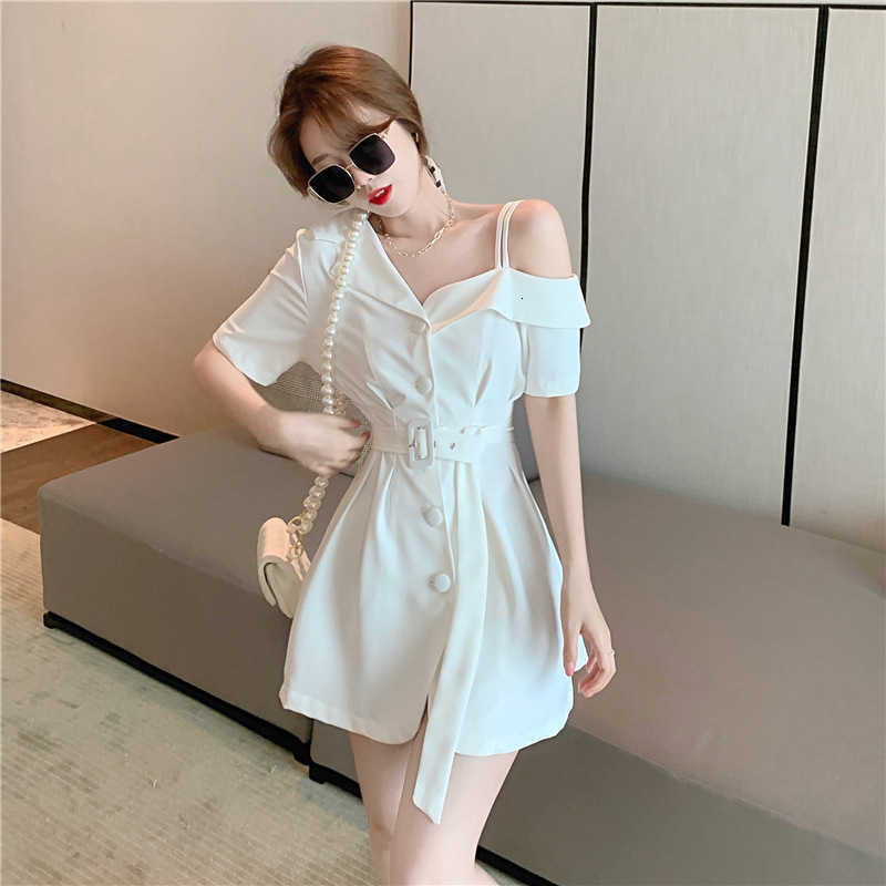 2021 Summer Dign Sexy Off the Shoulder Sling Short Sleeve Suit Skirt Waist Down Show Thin Temperament Jumpsuit-image-702385299