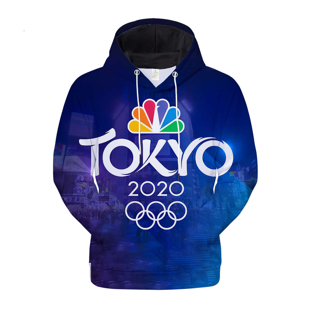 

2020tokyo Tokyo Olympic Games men's 3D digital printing loose fitting couple's Hooded sweater, Black
