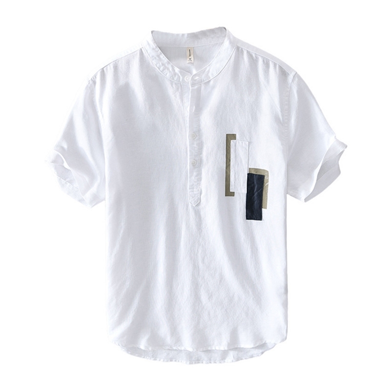 

Retro T Shirt for Men Loose Short Sleeve White Tees Summer Thin Cotton Linen Patchwork Tops Male Clothing 210601, Gray
