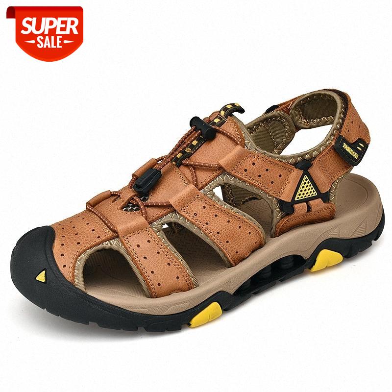 

Mens Sandals Men Genuine Leather Rubber Men Summer Shoes Casual Gladiator Sandals Outdoor Non-slip Sneakers Sandalias #iH2B, Black
