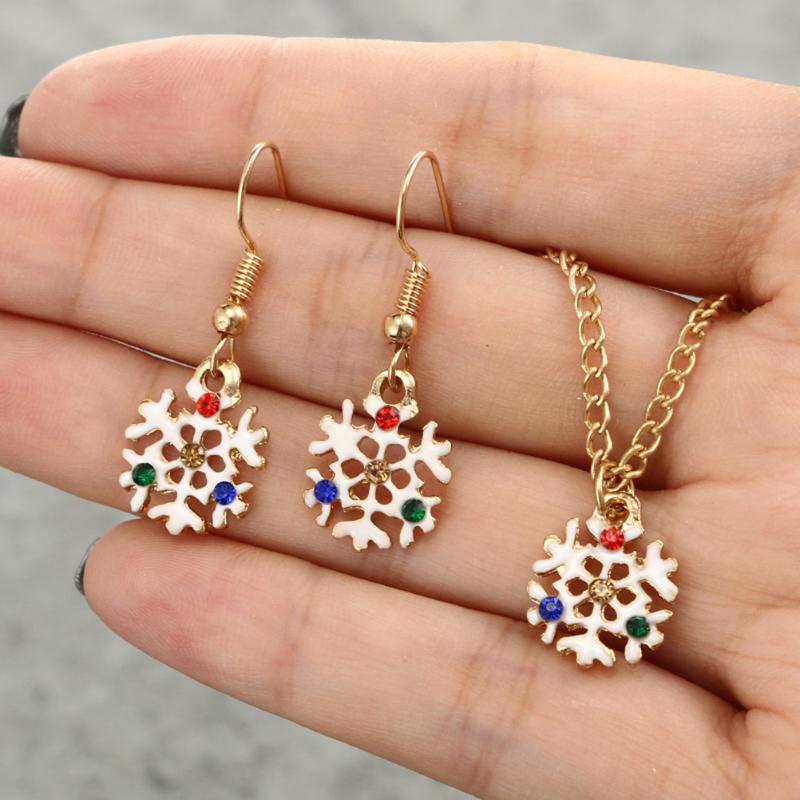 

Earrings & Necklace Fashion Jewelry Set Christmas Snowflake Pendant Charm For Xmas Gift, Silver