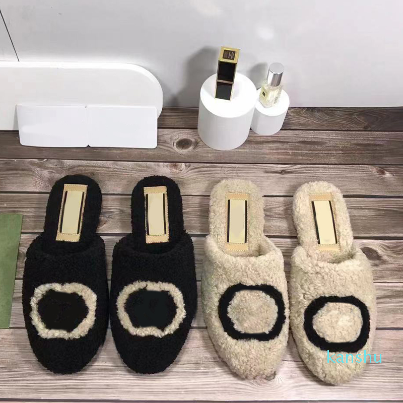 100% High Quality Luxury Brand Natural Sheepskin Fur Slippers Fashion Autumn and Winter Slippers Women Warm Indoor Slippers Soft