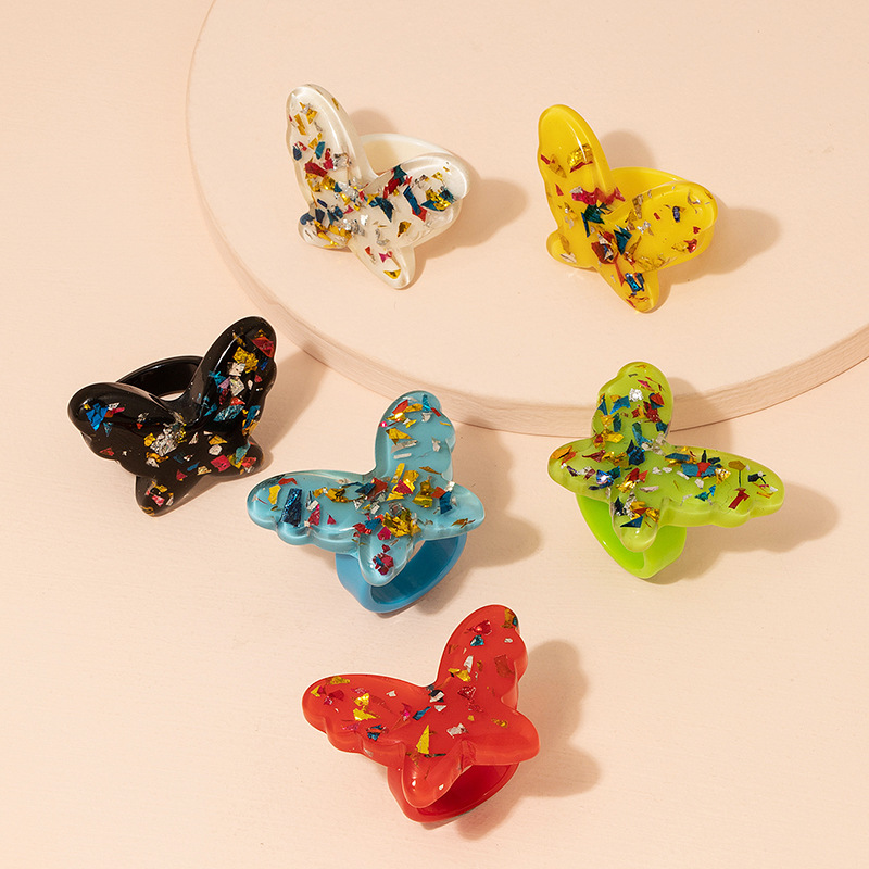 

Butterfly Band Rings niche design candy colors matching joint-ring retro simple and unique acrylic resin color stackable non-fading cute fun ring jewelry gift
