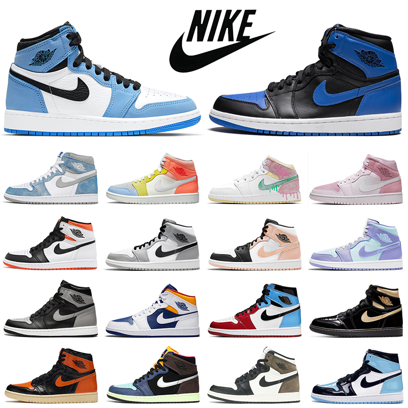 

Hyper Royal 1s Men Basketball Shoes Jumpman 1 University Blue Light Smoke Grey Paint Drip Womens Mens Trainers Sports Sneakers