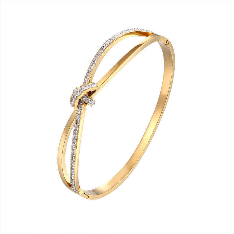 

Classic Design Cross Semicircle Zircon Bracelet Bangle for Women Stainless Steel Gold Rose Silver Color Jewelry Wholesale Bg34