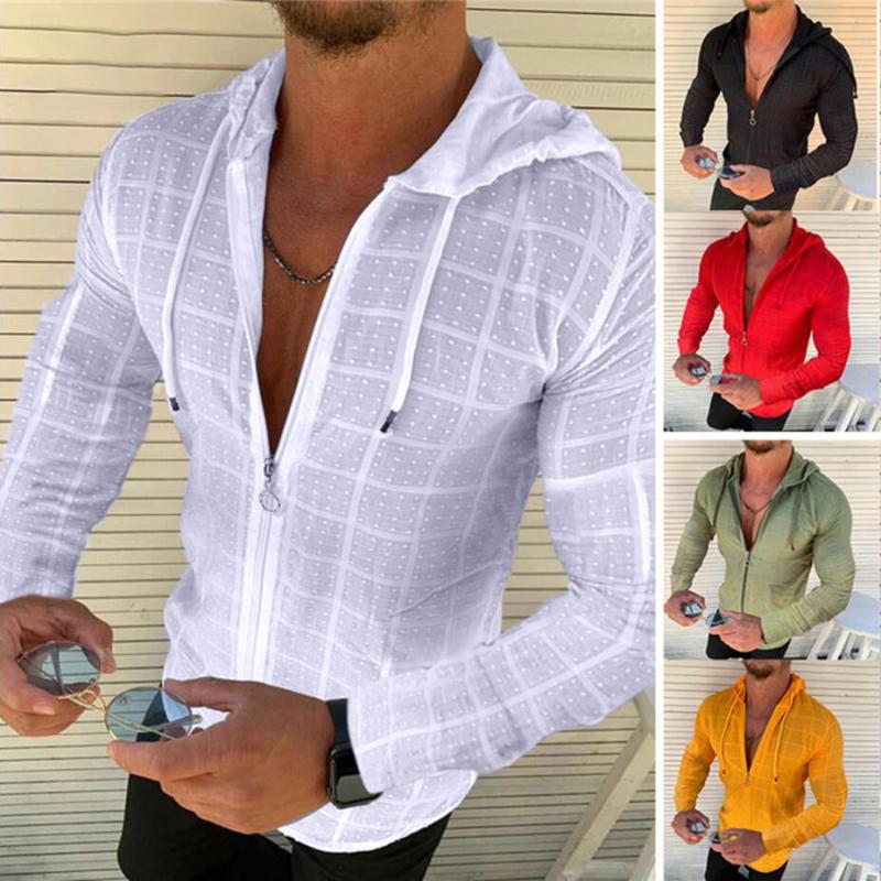 

Men's Casual Shirts Fashion T-shirt Thin Solid Color Zipper Self-Cultivation Breathable V-Neck Long-Sleeved, White;black