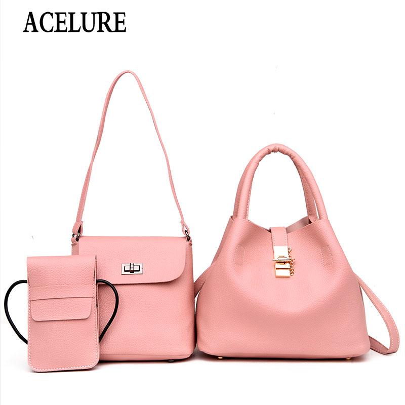 

ACELURE High Capacity Solid Color Women PU Leather Bucket + Purse Women Casual Fashion Shoulder Crossbody Bags Ladies Totes Bag, Black