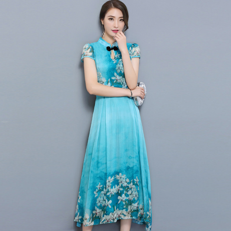 

2021 New Lady Elegant Floral Robe Vintage Es Women Summer Chiffon Womens Clothing Vestidos Wxf009 O4i5, Pink